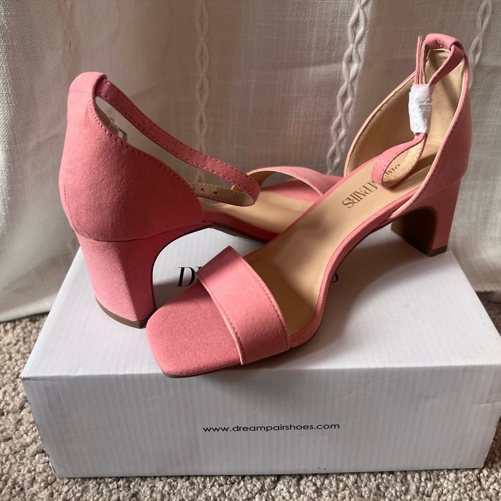 Pink suede high heels